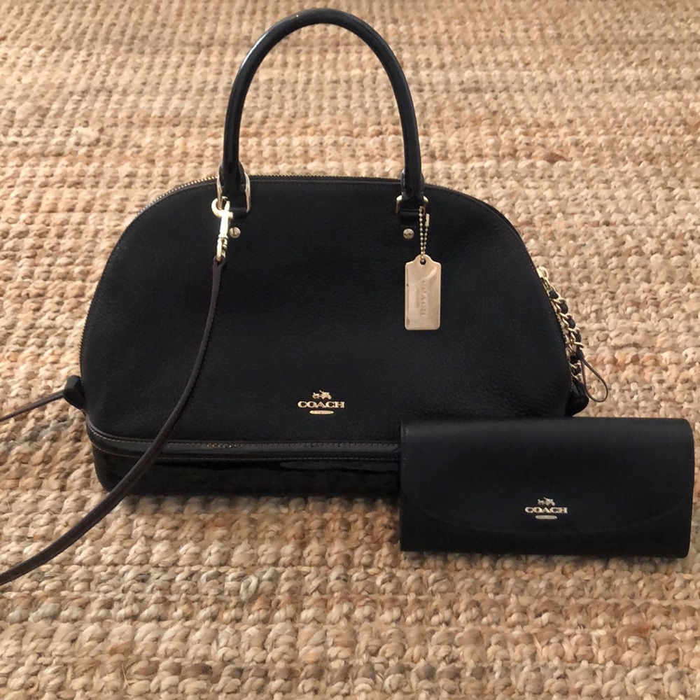 ⬇️DROPPED Coach Black Leather Satchel Handbag